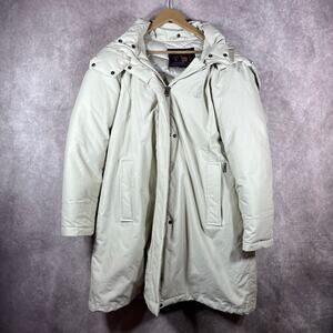 Woolrich Duck Down Puffer Jacket Womens Size‎ XL Cream Hooded Zip Up Pockets